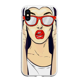 Чехол для iPhone XS Max матовый с принтом Монашка , Силикон | Область печати: задняя сторона чехла, без боковых панелей | губы | женщина | иллюстрация | монашка | очки | язык