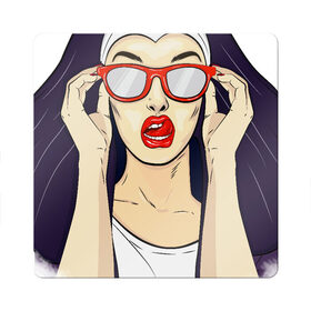Магнит виниловый Квадрат с принтом Монашка , полимерный материал с магнитным слоем | размер 9*9 см, закругленные углы | губы | женщина | иллюстрация | монашка | очки | язык