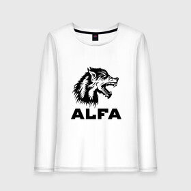 Женский лонгслив хлопок с принтом Волк Альфа , 100% хлопок |  | alfa | wolf | альфа | волк | волчара | надпись | серый