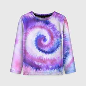 Детский лонгслив 3D с принтом TIE-DYE PURPLE , 100% полиэстер | длинные рукава, круглый вырез горловины, полуприлегающий силуэт
 | Тематика изображения на принте: dye | multicolor | tie | trend | акварель | брызги | градиент | дай | колор | краски | красочная | мульти | потёки | пятна | радуга | радужная | тай | тайдай | текстура | тренд | хиппи