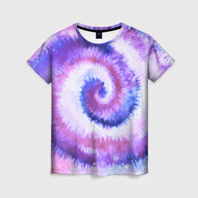 Женская футболка 3D с принтом TIE-DYE PURPLE , 100% полиэфир ( синтетическое хлопкоподобное полотно) | прямой крой, круглый вырез горловины, длина до линии бедер | dye | multicolor | tie | trend | акварель | брызги | градиент | дай | колор | краски | красочная | мульти | потёки | пятна | радуга | радужная | тай | тайдай | текстура | тренд | хиппи