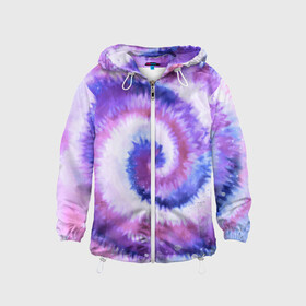 Детская ветровка 3D с принтом TIE-DYE PURPLE , 100% полиэстер | подол и капюшон оформлены резинкой с фиксаторами, по бокам два кармана без застежек, один потайной карман на груди | dye | multicolor | tie | trend | акварель | брызги | градиент | дай | колор | краски | красочная | мульти | потёки | пятна | радуга | радужная | тай | тайдай | текстура | тренд | хиппи