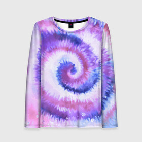 Женский лонгслив 3D с принтом TIE-DYE PURPLE , 100% полиэстер | длинные рукава, круглый вырез горловины, полуприлегающий силуэт | dye | multicolor | tie | trend | акварель | брызги | градиент | дай | колор | краски | красочная | мульти | потёки | пятна | радуга | радужная | тай | тайдай | текстура | тренд | хиппи