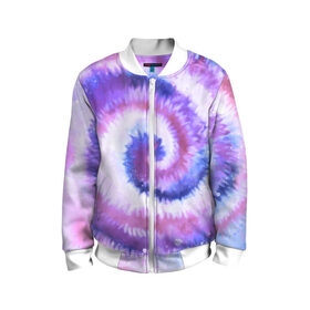 Детский бомбер 3D с принтом TIE-DYE PURPLE , 100% полиэстер | застегивается на молнию, по бокам два кармана без застежек, мягкие манжеты, по низу бомбера и на воротнике — эластичная резинка | Тематика изображения на принте: dye | multicolor | tie | trend | акварель | брызги | градиент | дай | колор | краски | красочная | мульти | потёки | пятна | радуга | радужная | тай | тайдай | текстура | тренд | хиппи