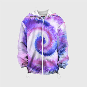 Детская куртка 3D с принтом TIE-DYE PURPLE , 100% полиэстер | застежка — молния, подол и капюшон оформлены резинкой с фиксаторами, по бокам — два кармана без застежек, один потайной карман на груди, плотность верхнего слоя — 90 г/м2; плотность флисового подклада — 260 г/м2 | Тематика изображения на принте: dye | multicolor | tie | trend | акварель | брызги | градиент | дай | колор | краски | красочная | мульти | потёки | пятна | радуга | радужная | тай | тайдай | текстура | тренд | хиппи