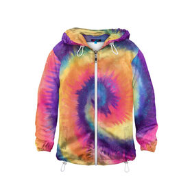 Детская ветровка 3D с принтом TIE-DYE MULTICOLOR , 100% полиэстер | подол и капюшон оформлены резинкой с фиксаторами, по бокам два кармана без застежек, один потайной карман на груди | dye | multicolor | tie | trend | акварель | брызги | градиент | дай | колор | краски | красочная | мульти | потёки | пятна | радуга | радужная | тай | тайдай | текстура | тренд | хиппи