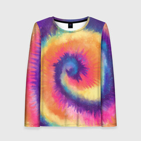 Женский лонгслив 3D с принтом TIE-DYE MULTICOLOR , 100% полиэстер | длинные рукава, круглый вырез горловины, полуприлегающий силуэт | dye | multicolor | tie | trend | акварель | брызги | градиент | дай | колор | краски | красочная | мульти | потёки | пятна | радуга | радужная | тай | тайдай | текстура | тренд | хиппи