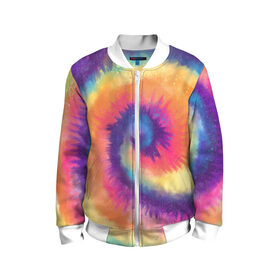 Детский бомбер 3D с принтом TIE-DYE MULTICOLOR , 100% полиэстер | застегивается на молнию, по бокам два кармана без застежек, мягкие манжеты, по низу бомбера и на воротнике — эластичная резинка | dye | multicolor | tie | trend | акварель | брызги | градиент | дай | колор | краски | красочная | мульти | потёки | пятна | радуга | радужная | тай | тайдай | текстура | тренд | хиппи