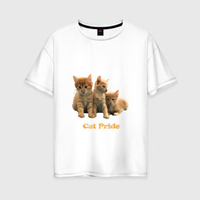 Женская футболка хлопок Oversize с принтом Cat Pride , 100% хлопок | свободный крой, круглый ворот, спущенный рукав, длина до линии бедер
 | cat | pride | звери | коты и кошки | котята | надпись