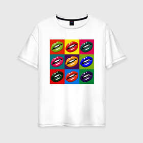 Женская футболка хлопок Oversize с принтом Pop art , 100% хлопок | свободный крой, круглый ворот, спущенный рукав, длина до линии бедер
 | art | lips | mouth | pop | арт | губы | поп | поп арт | рот