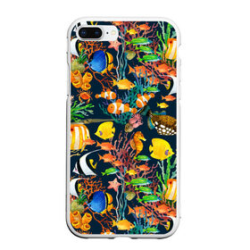 Чехол для iPhone 7Plus/8 Plus матовый с принтом Морской мир , Силикон | Область печати: задняя сторона чехла, без боковых панелей | абстракция | аквариум | вода | водный мир | линия | море | нейтральная | океан | рыба | рыбки | рыбы | текстуры | узоры