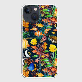 Чехол для iPhone 13 mini с принтом Морской мир ,  |  | абстракция | аквариум | вода | водный мир | линия | море | нейтральная | океан | рыба | рыбки | рыбы | текстуры | узоры