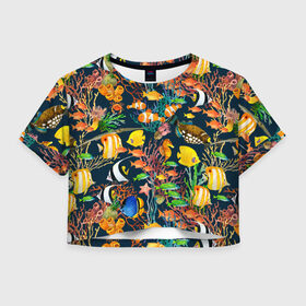 Женская футболка Crop-top 3D с принтом Морской мир , 100% полиэстер | круглая горловина, длина футболки до линии талии, рукава с отворотами | абстракция | аквариум | вода | водный мир | линия | море | нейтральная | океан | рыба | рыбки | рыбы | текстуры | узоры