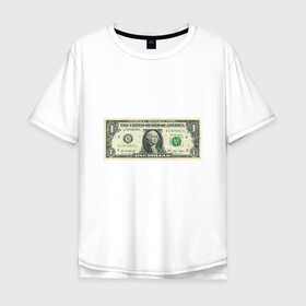 Мужская футболка хлопок Oversize с принтом One dollar , 100% хлопок | свободный крой, круглый ворот, “спинка” длиннее передней части | Тематика изображения на принте: bill | dollar | one | богатство | деньги | доллары | монеты | один | сша