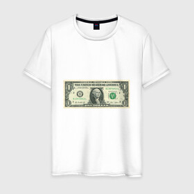 Мужская футболка хлопок с принтом One dollar , 100% хлопок | прямой крой, круглый вырез горловины, длина до линии бедер, слегка спущенное плечо. | bill | dollar | one | богатство | деньги | доллары | монеты | один | сша