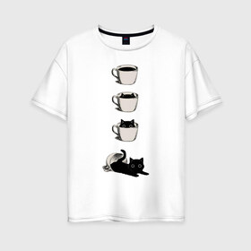 Женская футболка хлопок Oversize с принтом Кошечка , 100% хлопок | свободный крой, круглый ворот, спущенный рукав, длина до линии бедер
 | cat | киса | киска | кисуля | кошечка | кошка | кружка | черный кот