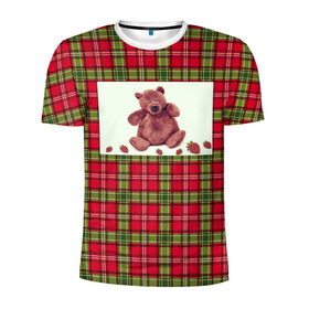 Мужская футболка 3D спортивная с принтом мишка,шотландский фон.шотланди , 100% полиэстер с улучшенными характеристиками | приталенный силуэт, круглая горловина, широкие плечи, сужается к линии бедра | животные | мишка | шотландский фон.шотландия
