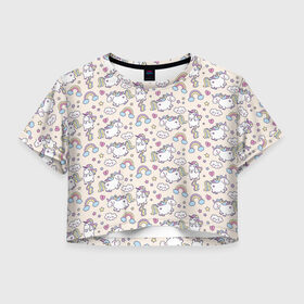 Женская футболка Crop-top 3D с принтом Единорог , 100% полиэстер | круглая горловина, длина футболки до линии талии, рукава с отворотами | арт | единорог | единороги | звезда | звёзды | лошади | облако | облачко | пони | радуга | рисунок