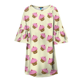 Детское платье 3D с принтом Кексы , 100% полиэстер | прямой силуэт, чуть расширенный к низу. Круглая горловина, на рукавах — воланы | арт | выпечка | еда | кекс | кексик | кексы | рисунок | розовый | салатовый