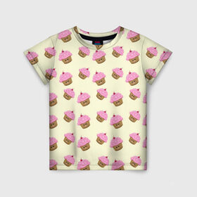 Детская футболка 3D с принтом Кексы , 100% гипоаллергенный полиэфир | прямой крой, круглый вырез горловины, длина до линии бедер, чуть спущенное плечо, ткань немного тянется | арт | выпечка | еда | кекс | кексик | кексы | рисунок | розовый | салатовый