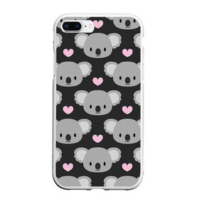 Чехол для iPhone 7Plus/8 Plus матовый с принтом Мордочки коал , Силикон | Область печати: задняя сторона чехла, без боковых панелей | Тематика изображения на принте: арт | коал | коала | коалы | любовь | медведь | медвежонок | мордочка | мордочки | рисунок | сердечки | сердце | серый | тёмный | чёрный