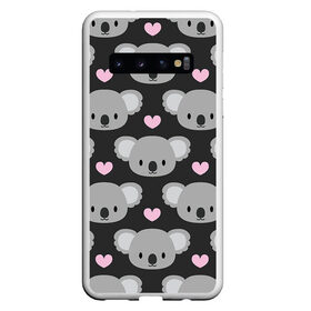 Чехол для Samsung Galaxy S10 с принтом Мордочки коал , Силикон | Область печати: задняя сторона чехла, без боковых панелей | Тематика изображения на принте: арт | коал | коала | коалы | любовь | медведь | медвежонок | мордочка | мордочки | рисунок | сердечки | сердце | серый | тёмный | чёрный