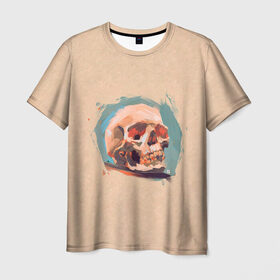 Мужская футболка 3D с принтом Череп , 100% полиэфир | прямой крой, круглый вырез горловины, длина до линии бедер | бежевая | прикольная | принт | ромео и джульетта | скелет | череп | черепа