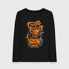 Женский лонгслив хлопок с принтом Trick or treat. Хэллоуин , 100% хлопок |  | halloween | helloween | trick or treat | монстры | приколы | тыква | ужасы | хеллоуин | хэллоуин