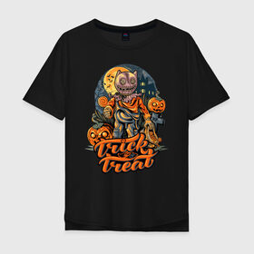 Мужская футболка хлопок Oversize с принтом Trick or treat. Хэллоуин , 100% хлопок | свободный крой, круглый ворот, “спинка” длиннее передней части | halloween | helloween | trick or treat | монстры | приколы | тыква | ужасы | хеллоуин | хэллоуин