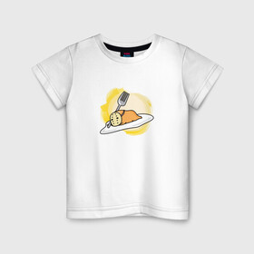 Детская футболка хлопок с принтом Gandetama , 100% хлопок | круглый вырез горловины, полуприлегающий силуэт, длина до линии бедер | gudetama | аниме | гудетама | желток | стекающее яйцо | уставшее яйцо | яйца