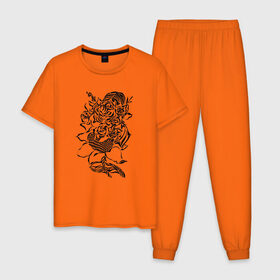 Мужская пижама хлопок с принтом цветы абстракция графика , 100% хлопок | брюки и футболка прямого кроя, без карманов, на брюках мягкая резинка на поясе и по низу штанин
 | абстракция | графика | подсолнух | розы | цветы