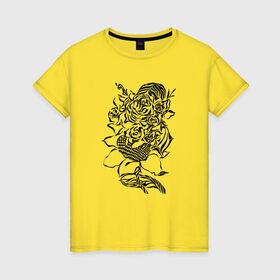 Женская футболка хлопок с принтом цветы абстракция графика , 100% хлопок | прямой крой, круглый вырез горловины, длина до линии бедер, слегка спущенное плечо | абстракция | графика | подсолнух | розы | цветы