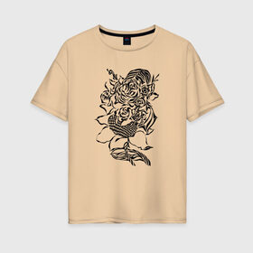 Женская футболка хлопок Oversize с принтом цветы абстракция графика , 100% хлопок | свободный крой, круглый ворот, спущенный рукав, длина до линии бедер
 | абстракция | графика | подсолнух | розы | цветы