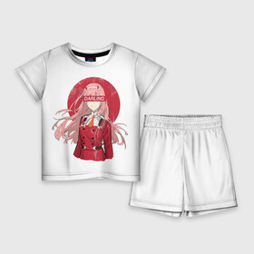 Детский костюм с шортами 3D с принтом Darling Zero Two White ,  |  | Тематика изображения на принте: 002 | ahegao | anime | darling | franx | franxx | girl | girls | in | senpai | the | two | waifu | zero | zerotwo | аниме | ахегао | вайфу | девушка | семпай | сенпай | тян