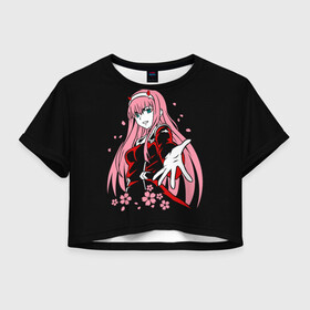 Женская футболка Crop-top 3D с принтом ZeroTwo (Darling in the Franx) , 100% полиэстер | круглая горловина, длина футболки до линии талии, рукава с отворотами | 002 | 02 | ahegao | anime | darling | franx | franxx | girl | girls | in | senpai | the | two | waifu | zero | zerotwo | аниме | ахегао | вайфу | девушка | семпай | сенпай | тян