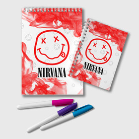 Блокнот с принтом NIRVANA НИРВАНА , 100% бумага | 48 листов, плотность листов — 60 г/м2, плотность картонной обложки — 250 г/м2. Листы скреплены удобной пружинной спиралью. Цвет линий — светло-серый
 | band | cobain | face | kurt | logo | music | nirvana | rock | rocknroll | группа | кобейн | курт | лого | логотип | музыка | музыкальная | нирвана | рожица | рок | рокнролл | символ