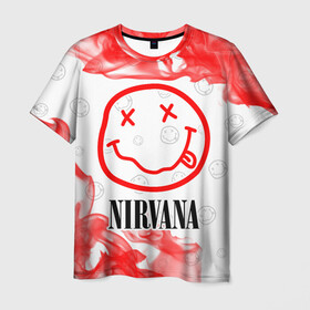 Мужская футболка 3D с принтом NIRVANA / НИРВАНА , 100% полиэфир | прямой крой, круглый вырез горловины, длина до линии бедер | band | cobain | face | kurt | logo | music | nirvana | rock | rocknroll | группа | кобейн | курт | лого | логотип | музыка | музыкальная | нирвана | рожица | рок | рокнролл | символ