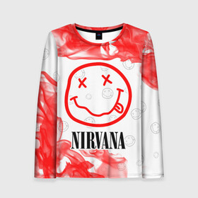 Женский лонгслив 3D с принтом NIRVANA / НИРВАНА , 100% полиэстер | длинные рукава, круглый вырез горловины, полуприлегающий силуэт | band | cobain | face | kurt | logo | music | nirvana | rock | rocknroll | группа | кобейн | курт | лого | логотип | музыка | музыкальная | нирвана | рожица | рок | рокнролл | символ