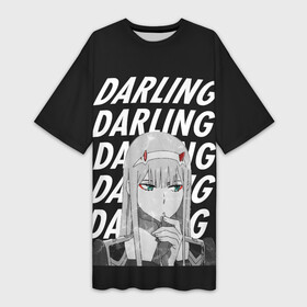 Платье-футболка 3D с принтом Daling Zero Two monochrome ,  |  | 002 | 02 | ahegao | anime | darling | franx | franxx | girl | girls | in | senpai | the | two | waifu | zero | zerotwo | аниме | ахегао | вайфу | девушка | семпай | сенпай | тян