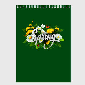 Скетчбук с принтом Весна , 100% бумага
 | 48 листов, плотность листов — 100 г/м2, плотность картонной обложки — 250 г/м2. Листы скреплены сверху удобной пружинной спиралью | весна | одуванчики | полевые цветы. | ромашки | цветы