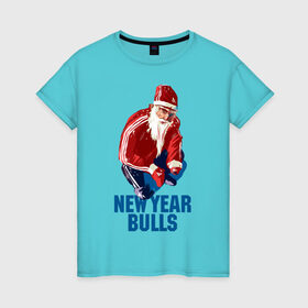 Женская футболка хлопок с принтом New Year bulls , 100% хлопок | прямой крой, круглый вырез горловины, длина до линии бедер, слегка спущенное плечо | beard | guy | new year | pose | santa claus | борода | новый год | парень