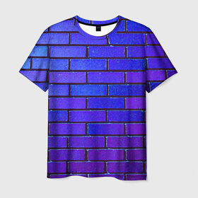 Мужская футболка 3D с принтом Brick , 100% полиэфир | прямой крой, круглый вырез горловины, длина до линии бедер | blue | brick | purple | texture | wall | кирпич | кирпичный | синий | стена | текстура | фиолетовый
