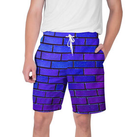 Мужские шорты 3D с принтом Brick ,  полиэстер 100% | прямой крой, два кармана без застежек по бокам. Мягкая трикотажная резинка на поясе, внутри которой широкие завязки. Длина чуть выше колен | Тематика изображения на принте: blue | brick | purple | texture | wall | кирпич | кирпичный | синий | стена | текстура | фиолетовый
