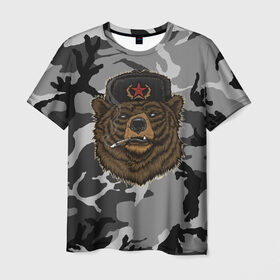 Мужская футболка 3D с принтом Армия СССР | Медведь , 100% полиэфир | прямой крой, круглый вырез горловины, длина до линии бедер | Тематика изображения на принте: 