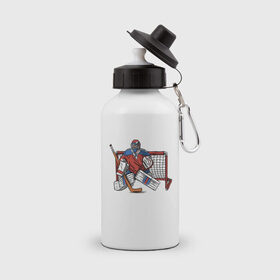 Бутылка спортивная с принтом Хоккейный вратарь , металл | емкость — 500 мл, в комплекте две пластиковые крышки и карабин для крепления | 