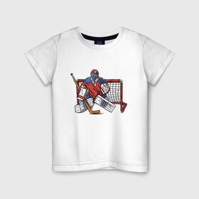 Детская футболка хлопок с принтом Хоккейный вратарь , 100% хлопок | круглый вырез горловины, полуприлегающий силуэт, длина до линии бедер | Тематика изображения на принте: 