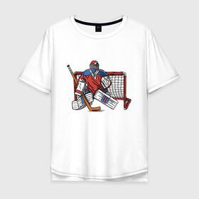 Мужская футболка хлопок Oversize с принтом Хоккейный вратарь , 100% хлопок | свободный крой, круглый ворот, “спинка” длиннее передней части | 