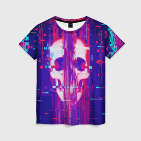 Женская футболка 3D с принтом Skull glitch , 100% полиэфир ( синтетическое хлопкоподобное полотно) | прямой крой, круглый вырез горловины, длина до линии бедер | color | fashion | glitch | jaw | skull | vanguard | авангард | глитч | мода | пасть | цвет | череп