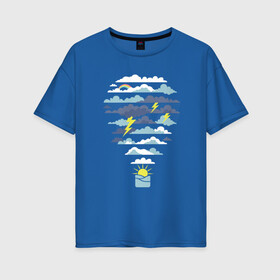 Женская футболка хлопок Oversize с принтом Воздушный шарик и погода , 100% хлопок | свободный крой, круглый ворот, спущенный рукав, длина до линии бедер
 | aerostat | art | balloon | balloons | cloud | clouds | illustration | mountain | mountains | nature | ocean | rainbow | sea | storm | sun | weather | арт | воздух | горы | гроза | иллюстрация | море | океан | погода | радуга | сол
