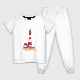 Детская пижама хлопок с принтом Маяк , 100% хлопок |  брюки и футболка прямого кроя, без карманов, на брюках мягкая резинка на поясе и по низу штанин
 | архитектура | белый | дом | забор | красный | крыша | маяк | окно | песок | полосы | свет | спасение